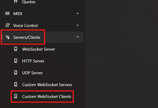 Sidebar Websocket Clients actions
