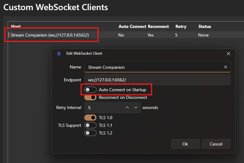 Websocket Client Configuration